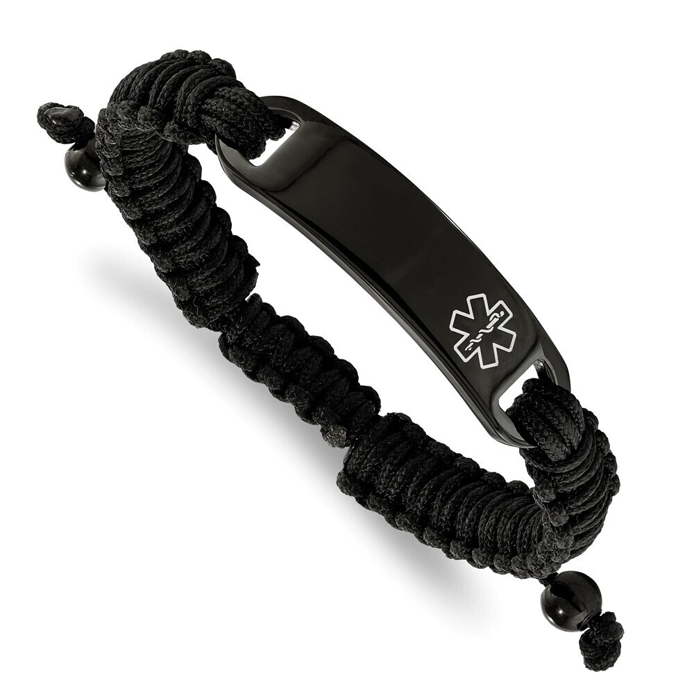 Steel Black IP-plated White Enamel Black Nylon Adjustable Medical ID Bracelet